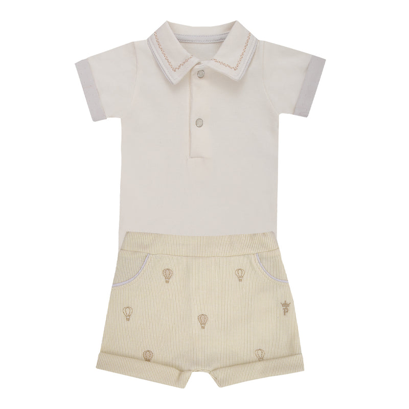 Paraíso Conjunto Curto Body Meia Manga com Gola Polo Bordada e Shorts Quadriculado com Bolsinhos — Estilo Clássico para o Bebê - Image 2