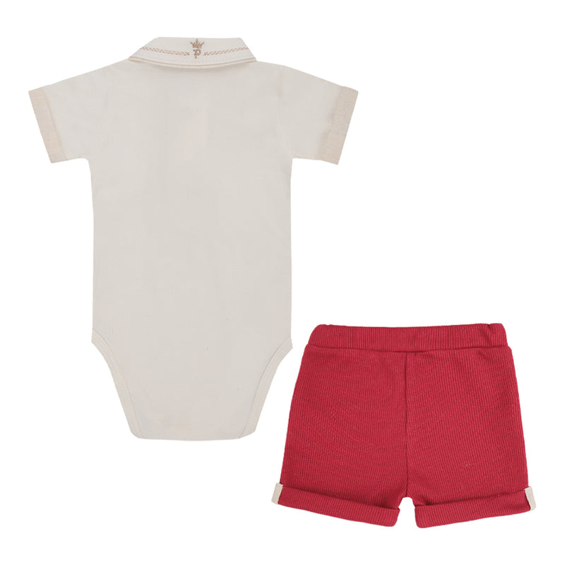 Paraíso Conjunto Curto Body Meia Manga com Gola Polo Bordada e Shorts Quadriculado com Bolsinhos — Estilo Clássico para o Bebê - Image 5
