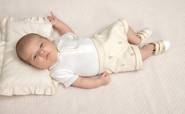 Conjunto Baby Curto Body Meia Manga Bordado com Gola Polo e Shorts Quadriculado com Bolsinhos Paraiso