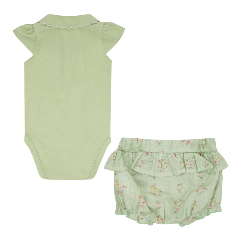 Conjunto Baby Curto Body Meia Manga Bordado com Shorts Estampado, Laço Nozinho e Babadinho Delicado Paraiso - Image 5