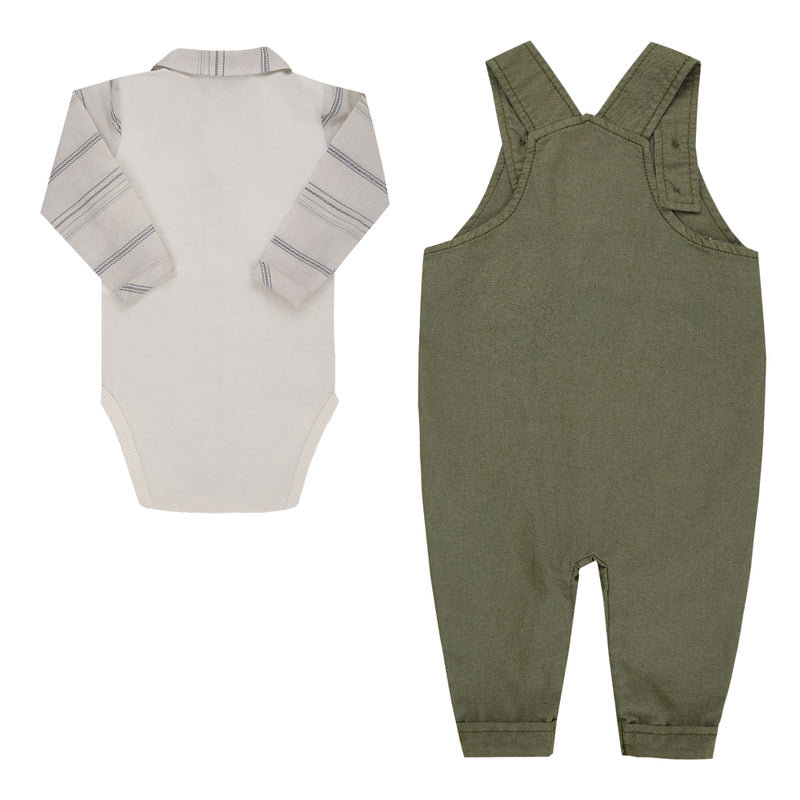Paraíso Conjunto Menino Jardineira Longa em Sarja com Body Manga Longa Estampado — Estilo Clássico para o Dia a Dia - Image 5