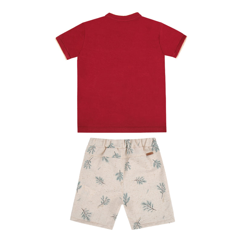 Conjunto Camiseta Polo Malha Conforto com Plaquinha e Shorts Moletom Estampado Efeito Linho com Cordão Paraiso 18981 - Image 5