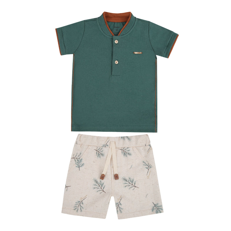 Conjunto Camiseta Polo Malha Conforto com Plaquinha e Shorts Moletom Estampado Efeito Linho com Cordão Paraiso 18981 - Image 2