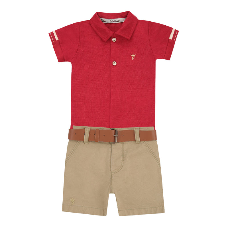 Conjunto Body Meia Manga Bordado com Shorts Sarja Color Estruturada e Cinto Caramelo Paraiso 18708 - Image 2
