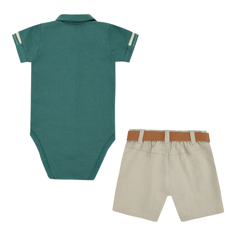 Conjunto Body Meia Manga Bordado com Shorts Sarja Color Estruturada e Cinto Caramelo Paraiso 18708 - Image 5