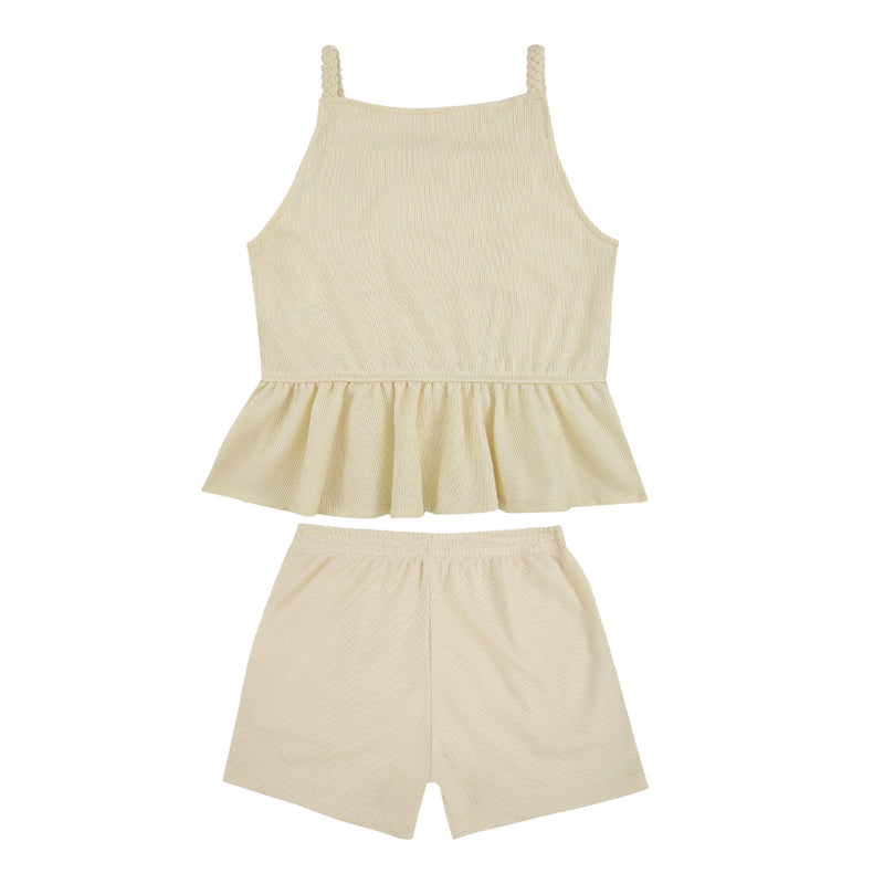 Conjunto Blusa Peplum com Alças Trançadas Bordado e Strass e Shorts Evasê com Bolsos Funcionais Paraiso - Image 5