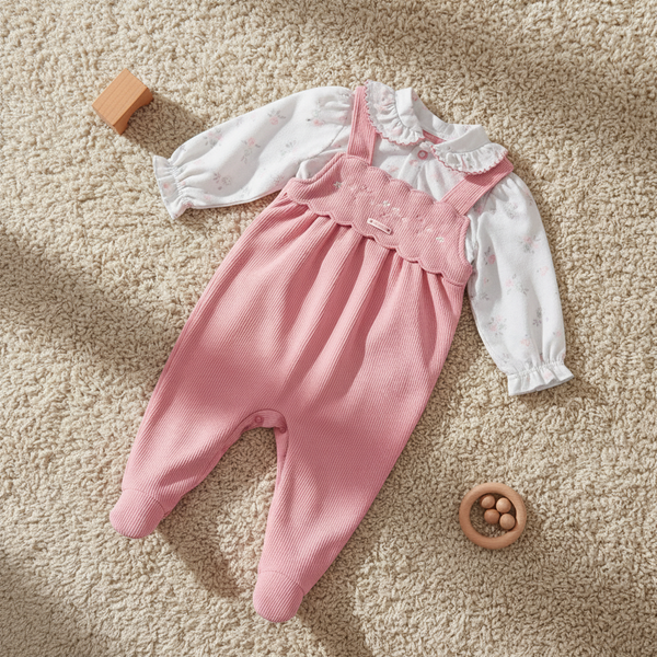 Macacão Longo Efeito Jardineira com Gola Babadinho, Estampa Floral e Bordado Delicado Paraiso 18578