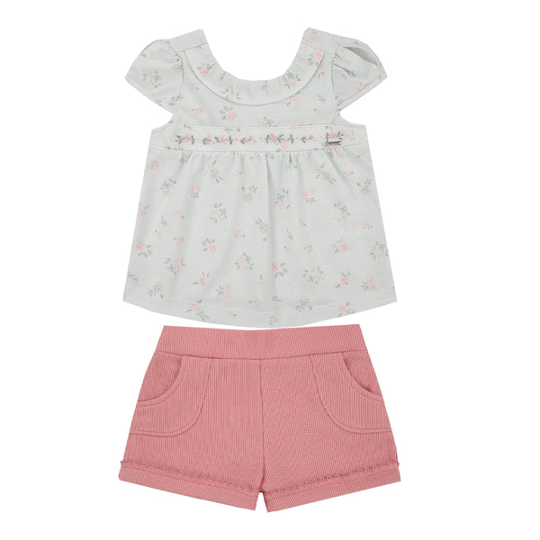 Conjunto Blusa Estampada com Gola Babadinho e Shorts Quadriculado Paraiso 18711