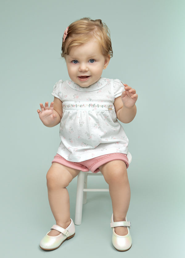 Conjunto Blusa Estampada com Gola Babadinho e Shorts Quadriculado Paraiso 18711