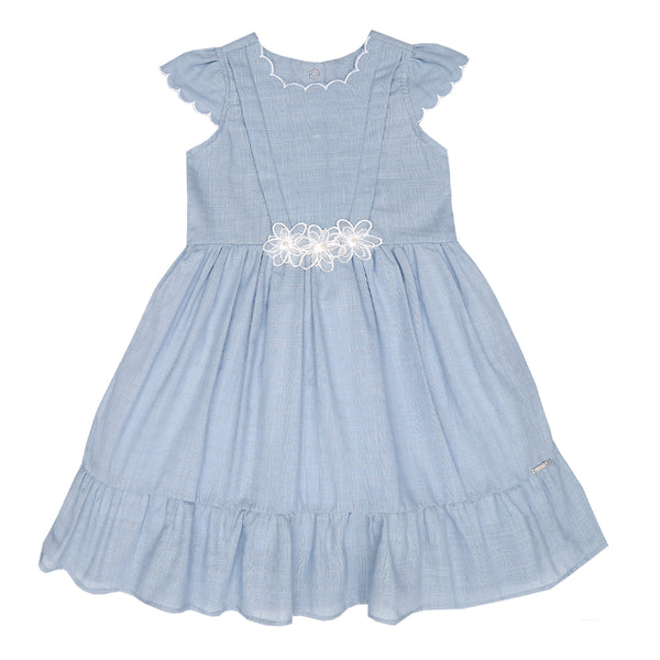 Vestido Infantil em Tecido Trabalhado com Flores Aplicadas e Laço nas Costas Estilo Tradicional Paraiso