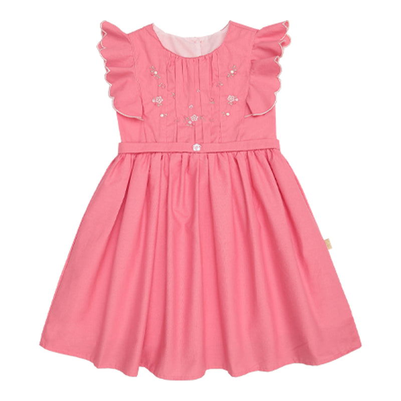 Vestido Infantil Bordado em Tricoline Leve com Mangas Godê e Cinto Embutido Paraiso - Image 5