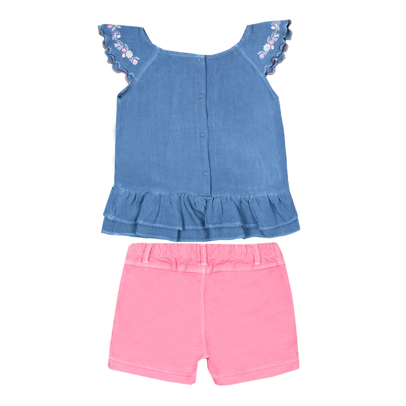 Conjunto Infantil Bata com Bordado nas Mangas e Shorts em Sarja com Elástico nas Costas Paraiso - Image 5