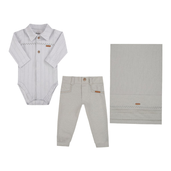 Saída Maternidade Paraiso Masculina 3 Peças Manga Longa com Bordado Exclusivo