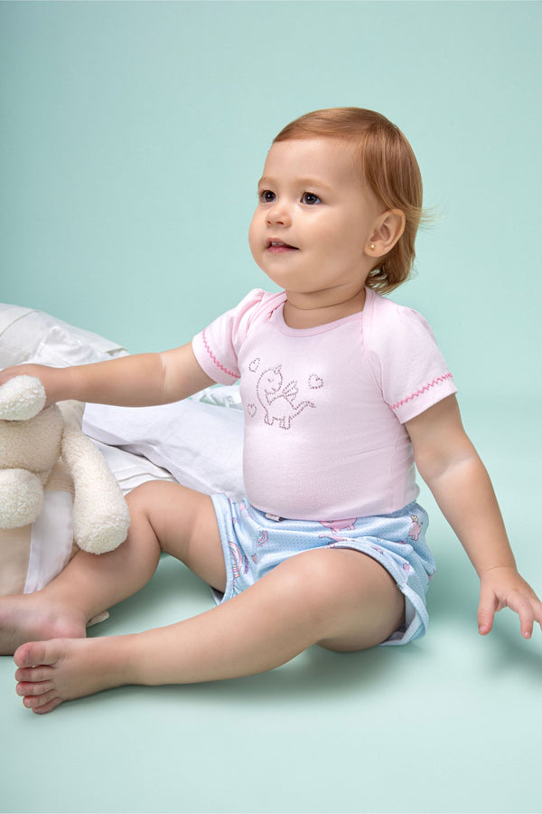 Conjunto Feminino Paraiso Home Meia Manga com Strass e Shorts Conforto