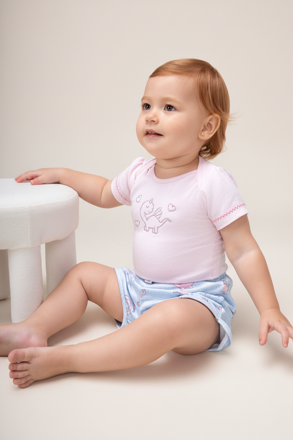 Conjunto Feminino Paraiso Home Meia Manga com Strass e Shorts Conforto