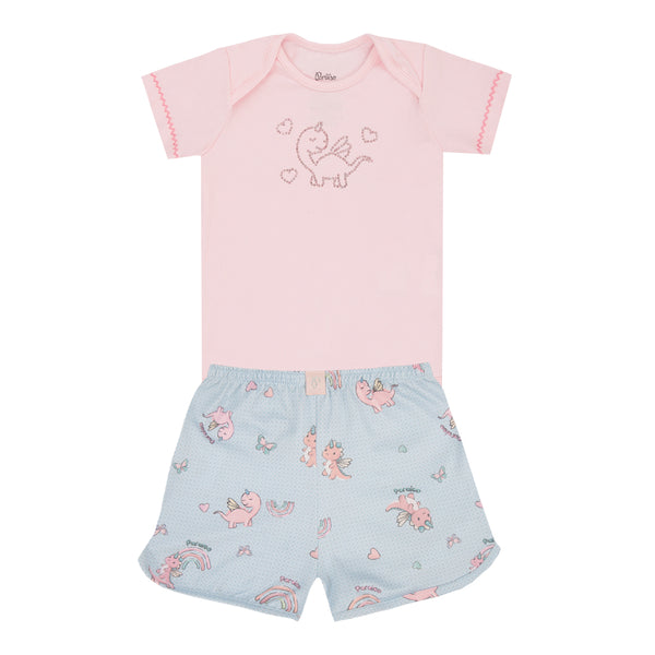 Conjunto Feminino Paraiso Home Meia Manga com Strass e Shorts Conforto