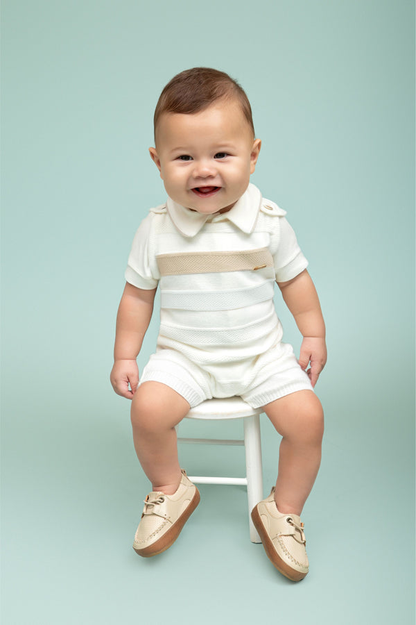 Macacão Curto Cerimônia Paraiso em Tricô com Body Branco Masculino 18674