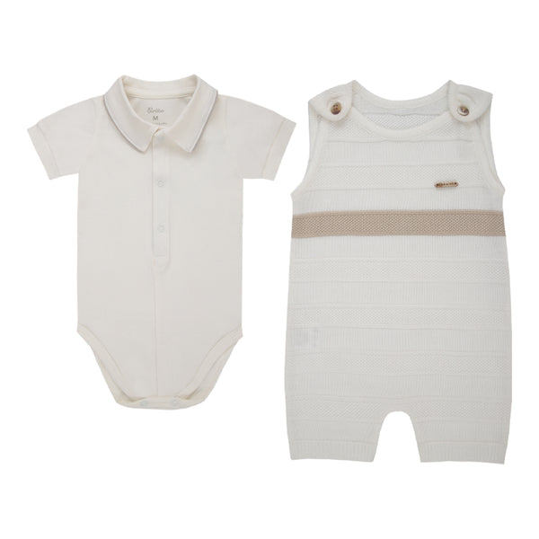 Macacão Curto Cerimônia Paraiso em Tricô com Body Branco Masculino 18674