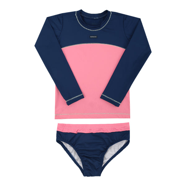 Conjunto Praia Infantil Paraiso UV 50+ Manga Longa Superconfortável