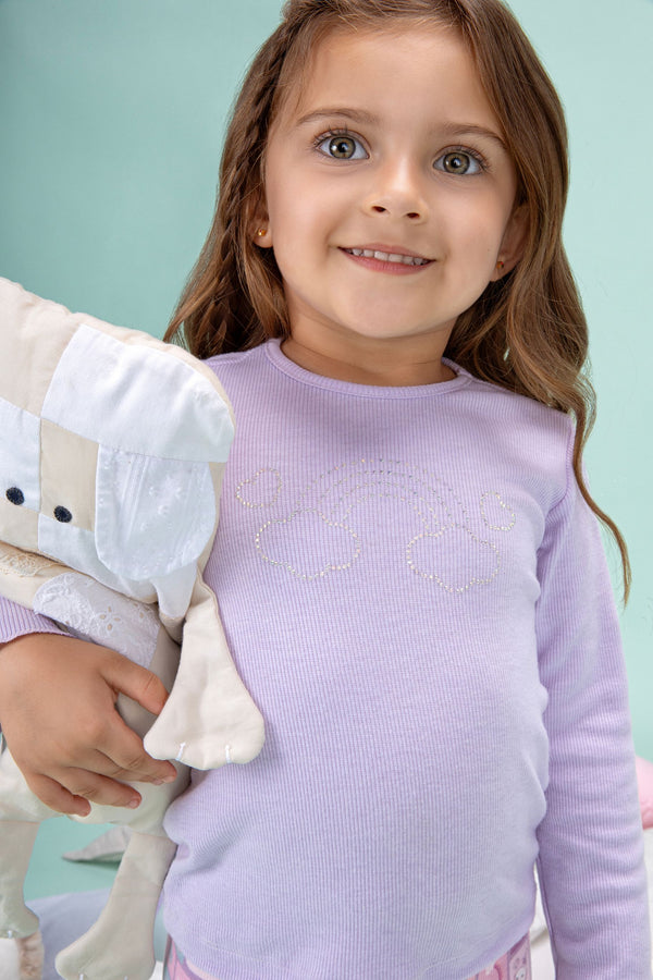 Conjunto Infantil Feminino Paraiso Home Manga Longa com Strass e Estampa