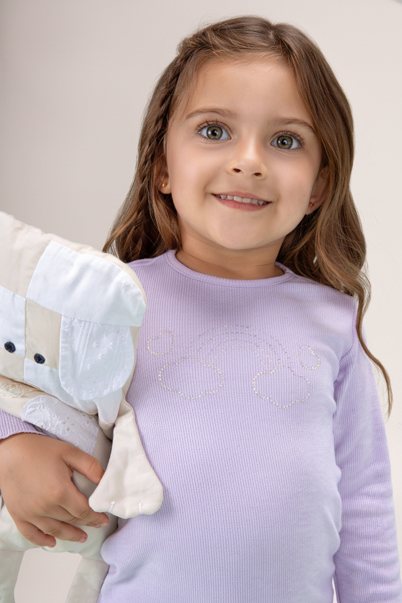 Conjunto Infantil Feminino Paraiso Home Manga Longa com Strass e Estampa - Image 2