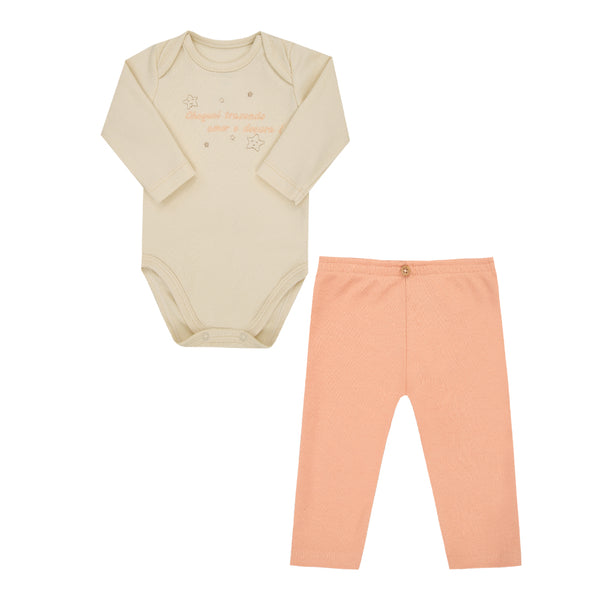 Conjunto Longo Baby Letut com Body Bordado e Gola Expansível