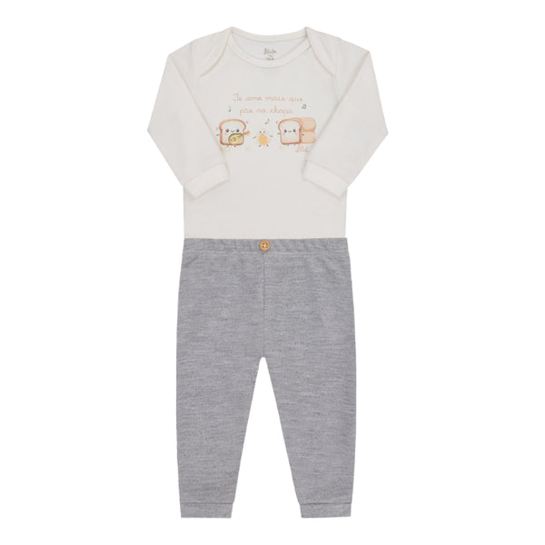 Conjunto Longo Baby Letut Suedine Algodão Gola Expansível e Detalhes Estampados LT18213