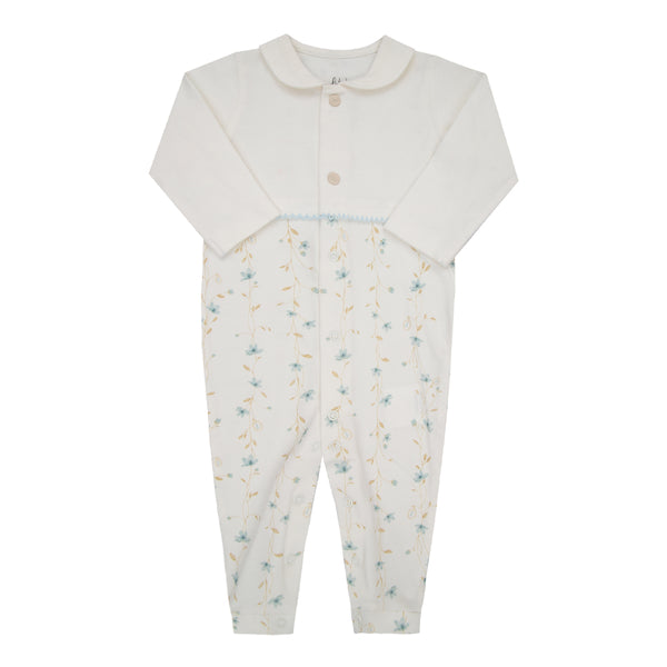 Macacão Longo Letut Baby Estampado com Detalhe Crochê e Conforto