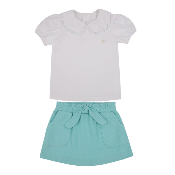 Conjunto Infantil Paraiso Fashion com Gola Charmosa e Saia com Laço