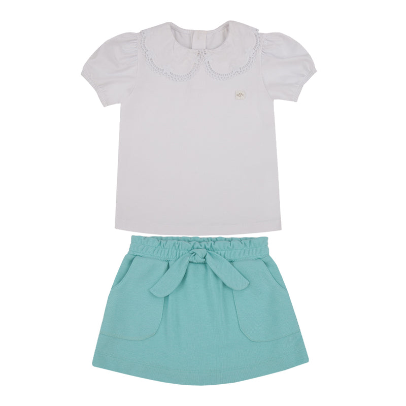Conjunto Infantil Paraiso Fashion com Gola Charmosa e Saia com Laço - Image 2