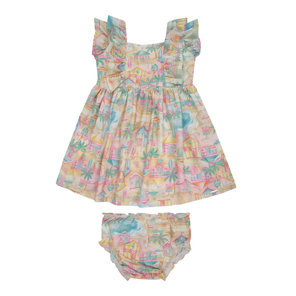 Vestido Bebê Paraiso com Babados e Calcinha em Viscose Confortável