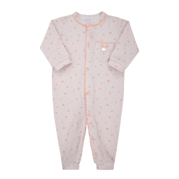 Macacão Longo Letut Bebê Feminino Malha Conforto com Laço e Crochê