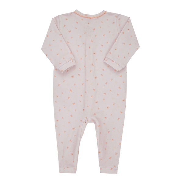 Macacão Longo Letut Bebê Feminino Malha Conforto com Laço e Crochê