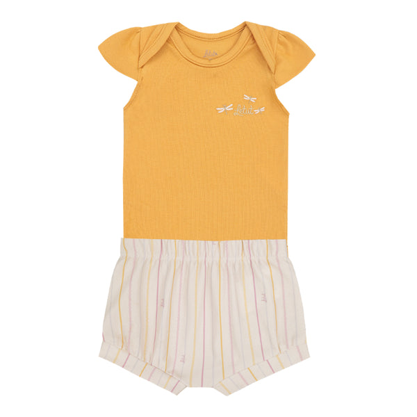 Conjunto Baby Feminino Letut Body Manga Curta e Shorts Malha Conforto