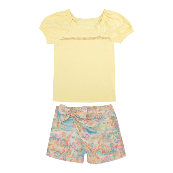 Conjunto Infantil Paraiso Fashion com Blusa Malha Conforto e Shorts Saia Viscose