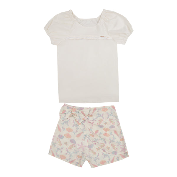 Conjunto Infantil Paraiso Fashion com Blusa Malha Conforto e Shorts Saia Viscose