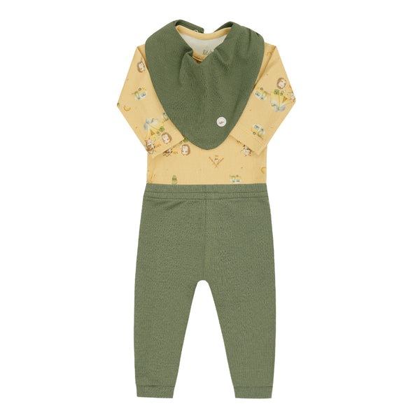 Kit Presente Bebê Letut 3 Peças Body Manga Longa, Calça e Bandana