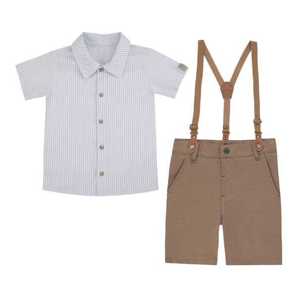 Conjunto Cerimônia Paraiso Kids com Suspensório Removível e Camisa Texturizada