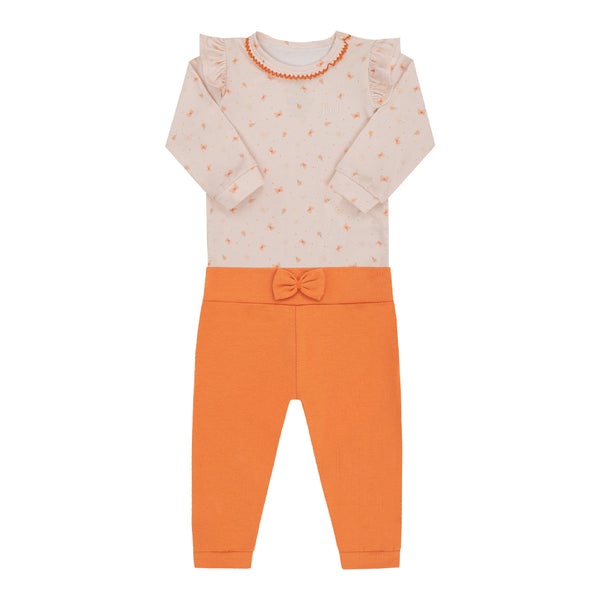 Conjunto Baby Letut Longo Manga Longa com Babado e Laço Meia Estação Letut