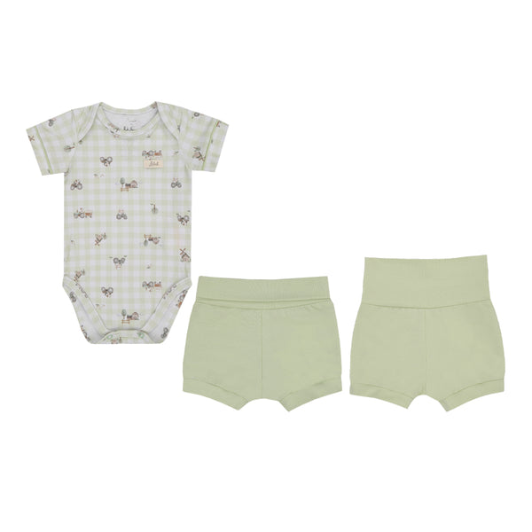Conjunto Baby Letut com Body Estampado e Shorts Cós Conforto