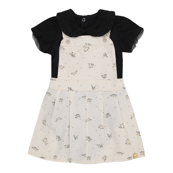 Conjunto Paraiso Jardineira Linho com Body Babados e Tule Feminino Bebê