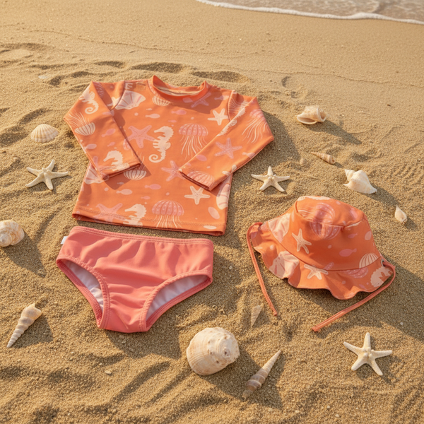 Kit Praia Paraiso Baby 3 Peças com Proteção UV 50+ e Chapéu Dupla Face