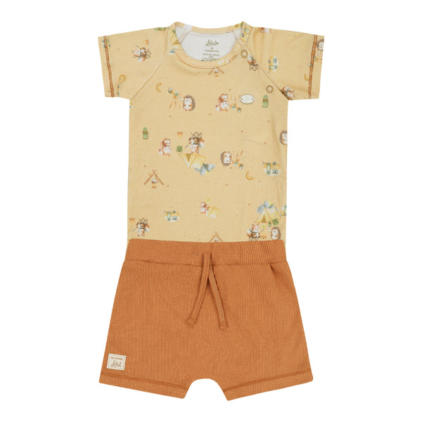 Conjunto Baby Letut Body Manga Curta e Shorts Malha Conforto Masculino