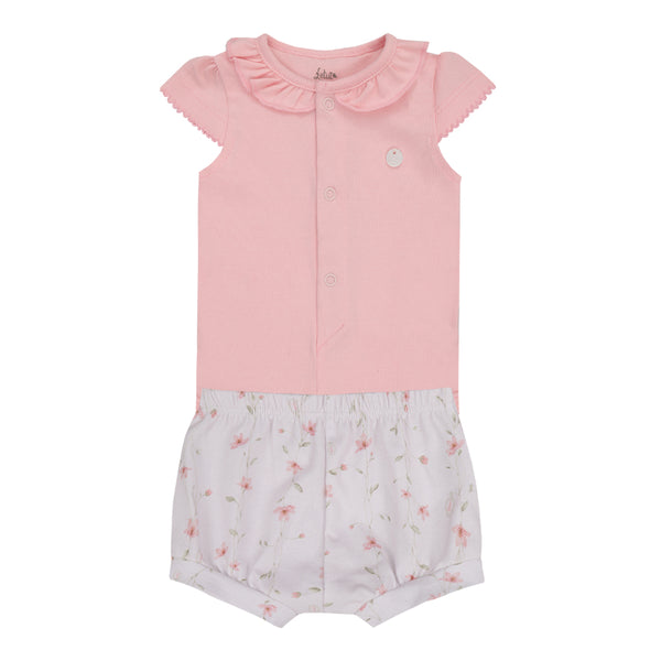 Conjunto Baby Letut Manga Curta com Babados e Shorts Estampado