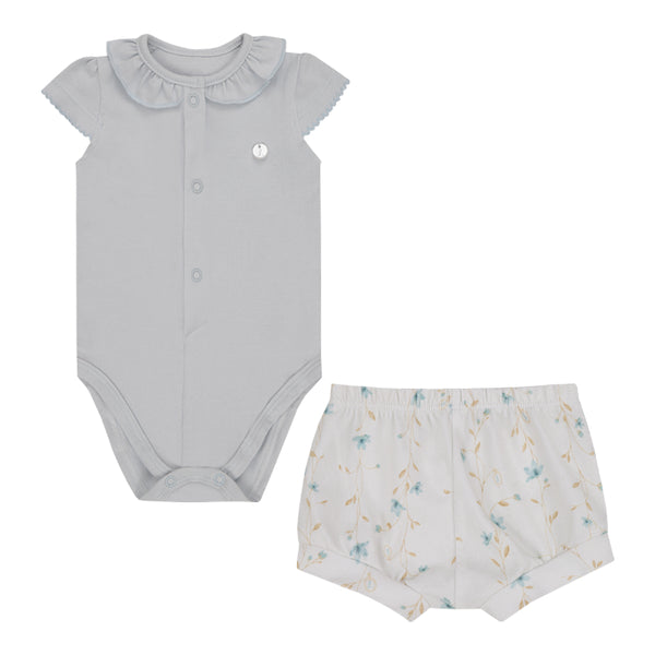 Conjunto Baby Letut Manga Curta com Babados e Shorts Estampado