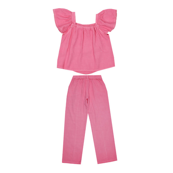 Conjunto Infantil Feminino Paraiso Blusa Curta e Calça Sarja Bordado