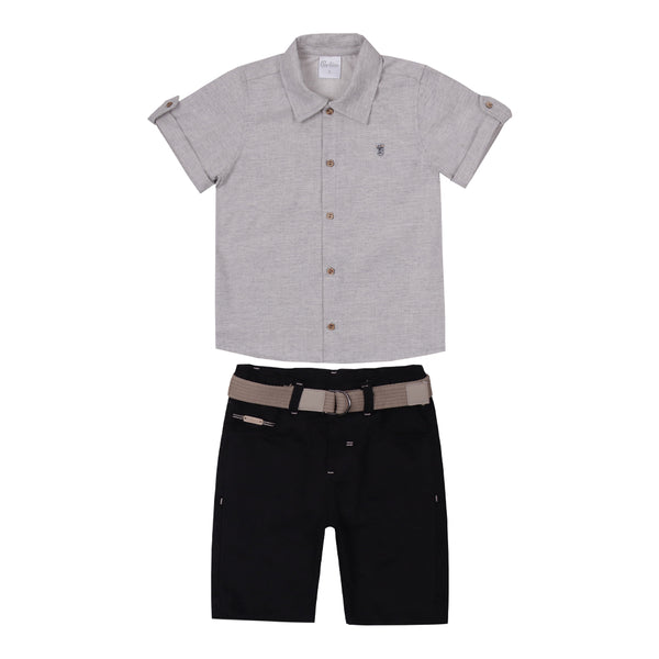 Conjunto Infantil Masculino Paraiso Camisa Martingale e Shorts com Cinto
