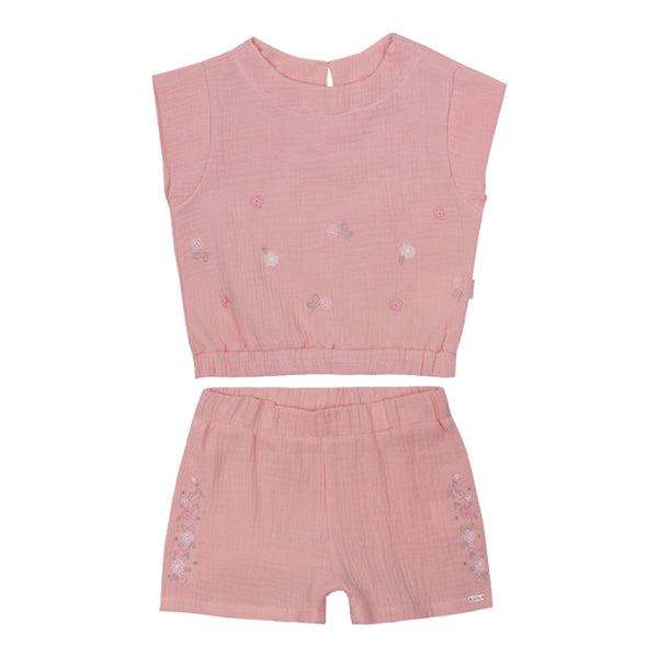 Conjunto Infantil Feminino Paraiso Cropped e Shorts Texturizado Leve