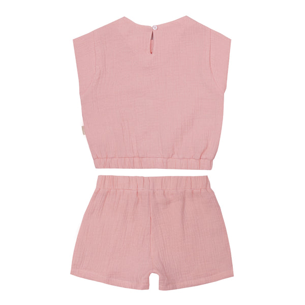 Conjunto Infantil Feminino Paraiso Cropped e Shorts Texturizado Leve