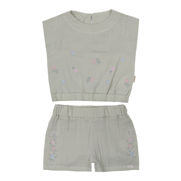 Conjunto Infantil Feminino Paraiso Cropped e Shorts Texturizado Leve